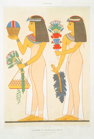 Peinture Offrande De Fleurs De Fruits Necropole De Thebes Xixe Dynastie Granduer Dexecution