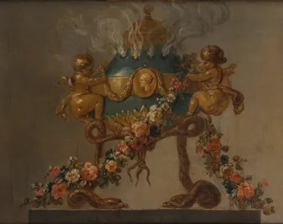 Perfume Burner Supported By Amorini And Serpents And Garlanded With Flowers