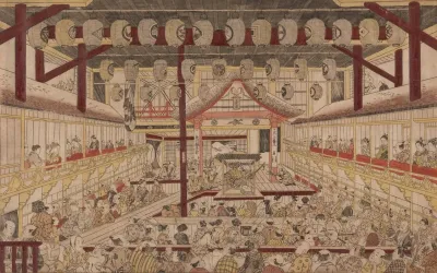 Perspective View Of The Interior Of The Nakamura Theater With Ichikawa Ebizo Ii As Yanone Goro