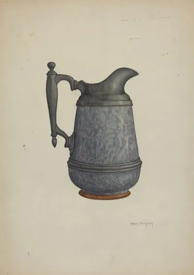Pewter And Ceramic Pitcher