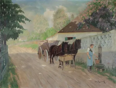Pferdefuhrwerk Bei Der Rast