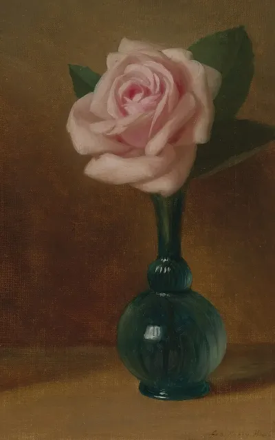 Pink Rose In A Green Vas