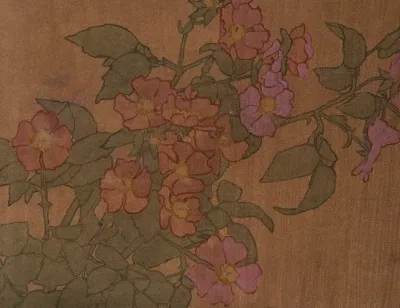 Pink Roses On Terracotta Color Ground