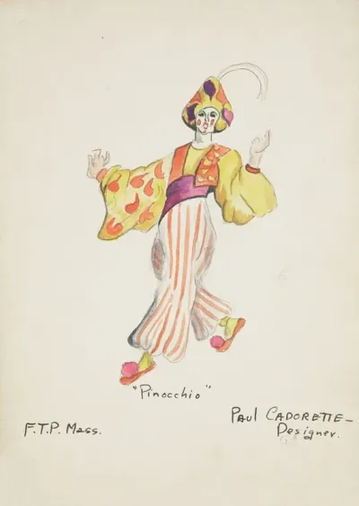 Pinocchio Clown Yellow Shirt Orange Vest Purple Cummerbund