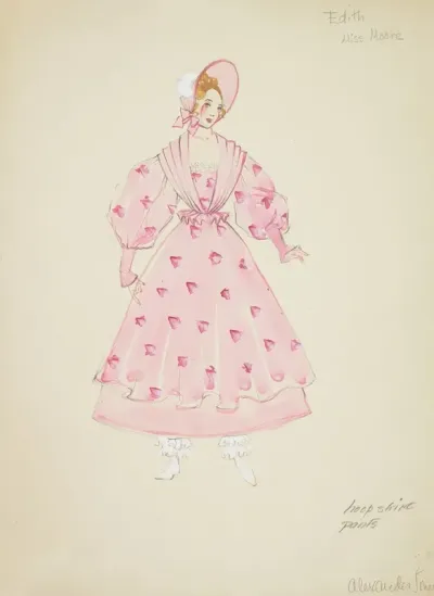Pirates Of Penzance Edith Pink Gown With Pink Shawl And Pink Bonnet