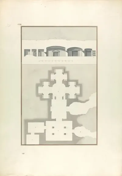 Plan And View Of A Cave Temple Or Tomb