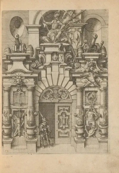 Portal Decorated With Cannons Trophies And An Armed Man Above The Door