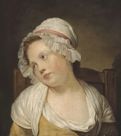 Portrait De Petite Fille Au Bonnet Blanc