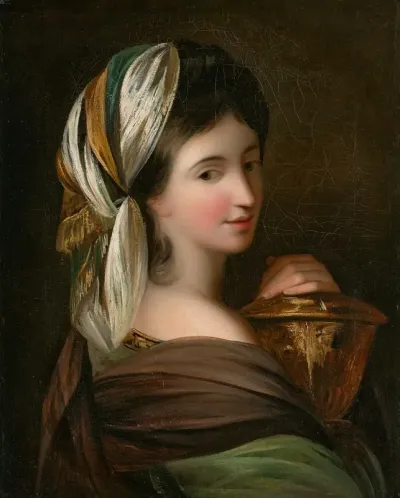 Portrait Of A Lady Bust Length As A Vestal Virgin Holding A Vase
