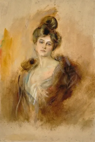 Portrait Of A Lady With Creole Earrings And A Fur Collar