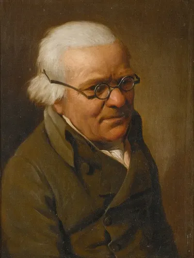 Portrait Of A White Haired Man Half Length Wearing Glasses