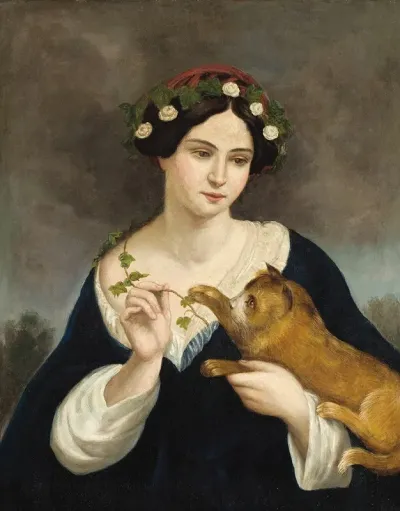 Portrait Of A Woman With A Cat And Ivy