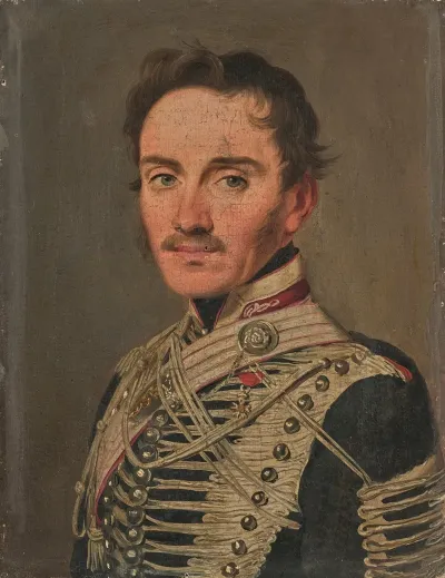 Portrait Of An Officer Of The Hussars Oil On Canvas Unlined On Its Original Stretcher