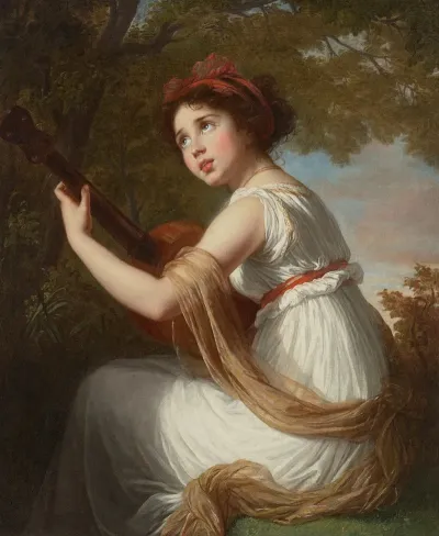 Portrait Of The Artists Daughter Jeanne Julie Louise Le Brun 1780 1819 Playing A Guitar
