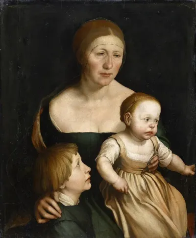 Portrait Of The Artists Wife With The Two Oldest Children Around 1528