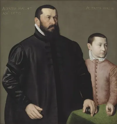Portrait Of The Nuremberg Goldsmith Hans Lencker 1523 1585 And His 9 Year Old Son Elisius The Younger