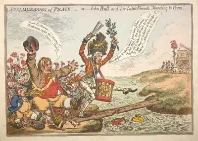 Preliminaries Of Peace Or John Bull And His Little Friends Marching To Paris