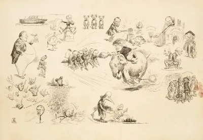 President Theodore Roosevelt Rides The Republican Party Elephant Like A Charger Spearing Several Men With His Lance Shaped Like A Big Stick