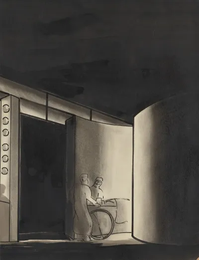 Professor Mamlock Two Figures In Dark Passageway Sketch No 2