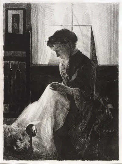 Profile Portrait Of A Woman Sewing