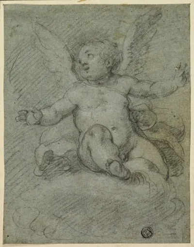 Putto Seated On Clouds