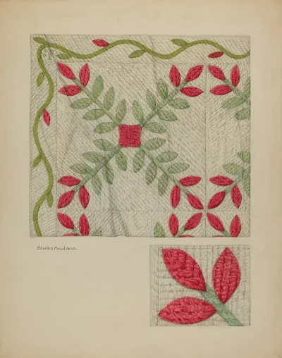 Quilt Red And Green Leaves
