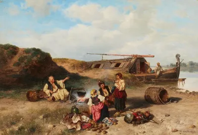 Rastende Fischer Am Ufer Der Theiss