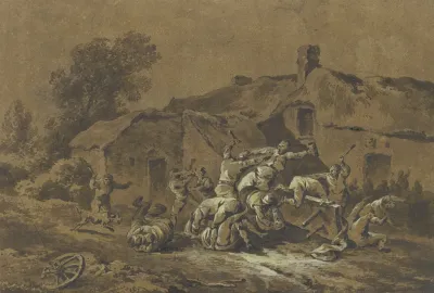Rauferei Vor Einer Bauernschenke