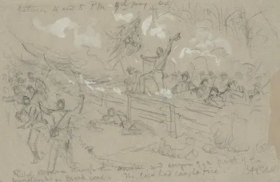 Rebel Advance Through The Smoke And Seizure Of A Part Of The Breastworks On Brock Road The Logs Had Caught Fire