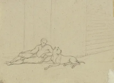 Reclining Man With Mastiff