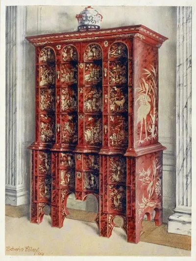Red And Gilt Lacquer Double Chest Of Drawers