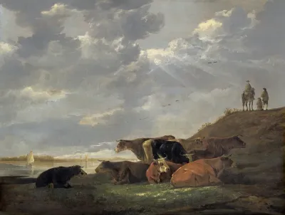 River Landscape With Cows