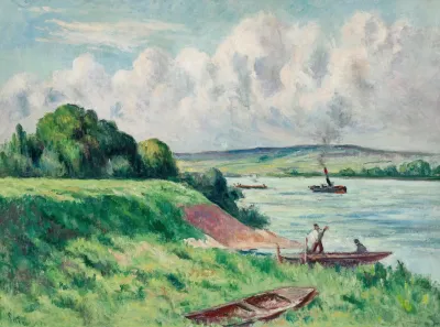 Rolleboise Barques Et Remorqueur Sur Le Fleuve