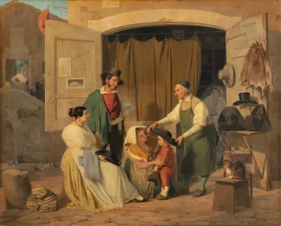 Roman Peasants Buying A Hat For Their Little Son Who Is To Be An Abbate