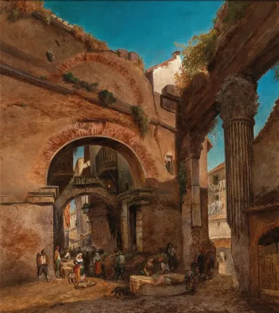 Rome View At The Portico Di Ottavia With The Old Fishers Market