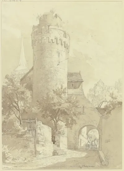 Roter Turm Mit Faultor In Wertheim Links Der Turm Der Stiftskirche St Marien Rechts Im Hintergrund Die Burg Wertheim