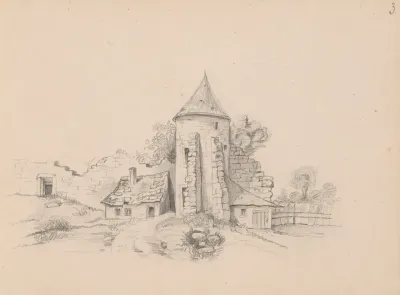 Ruins Of A Castle Wall With Tower