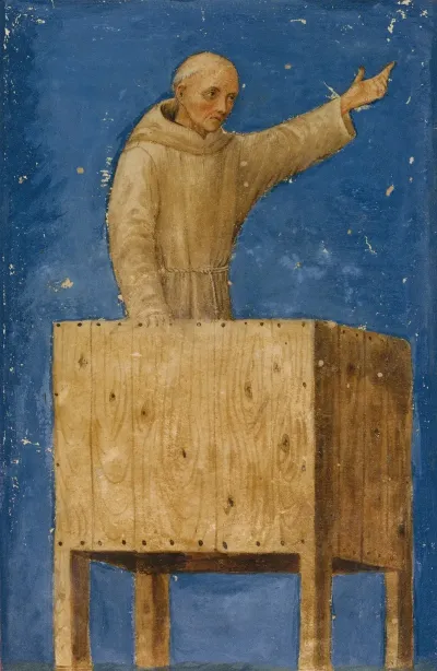 Saint Bernardino Preaching From A Pulpit