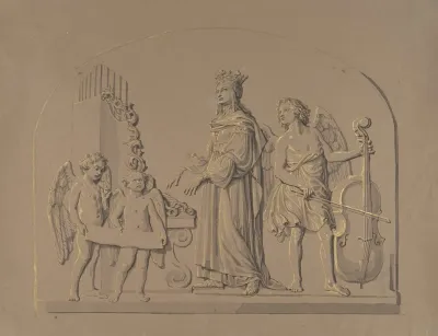 Saint Cecilia At The Organ Flanked By Angels Making Music