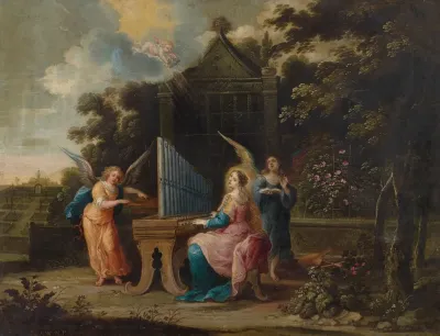 Saint Cecilia At The Organetto In A Garden