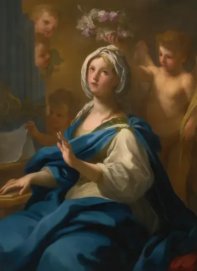 Saint Cecilia Seated At An Organ With Putti And An Angel