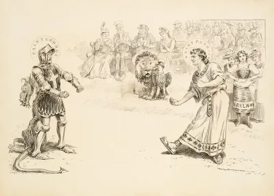 Saint George And Saint Patrick Prepare To Fight Before A Crowd