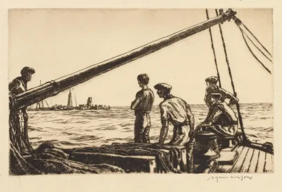 Salvage Men Approaching A Torpedoed Ship