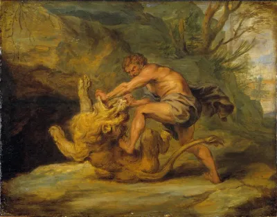 Samson And The Lion Study