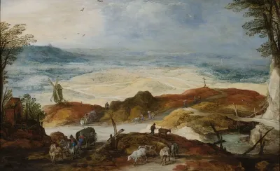 Sandy Landscape With Travellers And Cattle