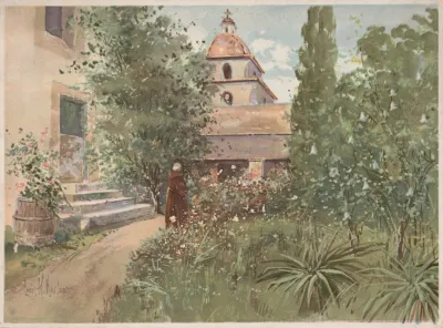 Santa Barbara Mission Garden Scene