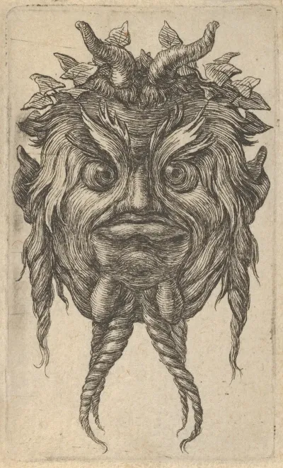Satyr Mask With Horns And A Twisted Beard Wearing An Ivy Wreath