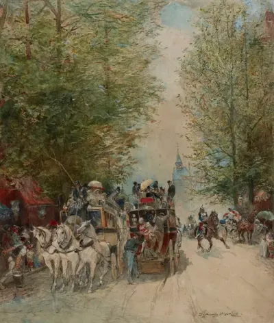 Scene De Rue Omnibus Au Pont Au Change