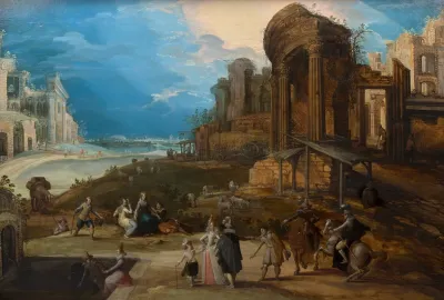 Scene Galante Dans Des Ruines Romaines Avec Le Temple De Vesta