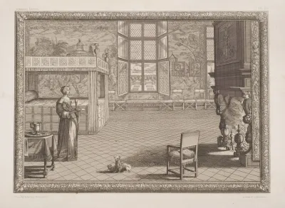 Scene Of Woman In A Bedroom Holding A Tray With A Glass